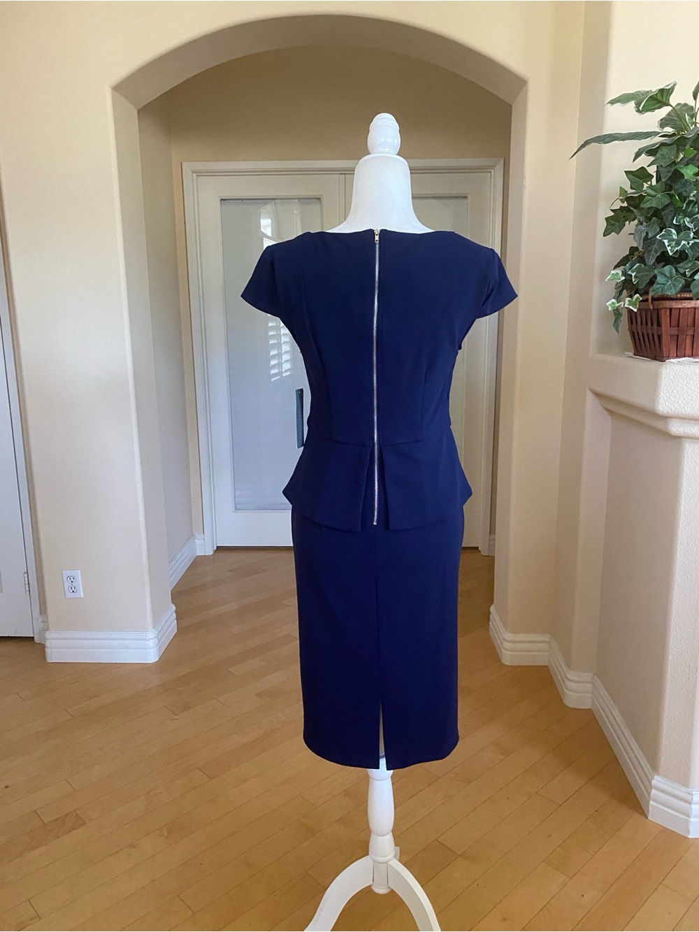 London Times Navy Peplum Midi Dress - Picture 3 of 7